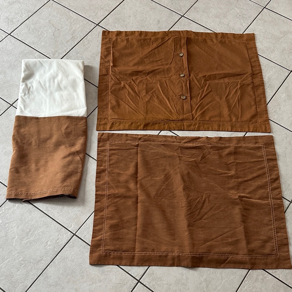 QUEEN Minmalist Bedskirt & Matching Shams Vegan Dark Tan Microsuede